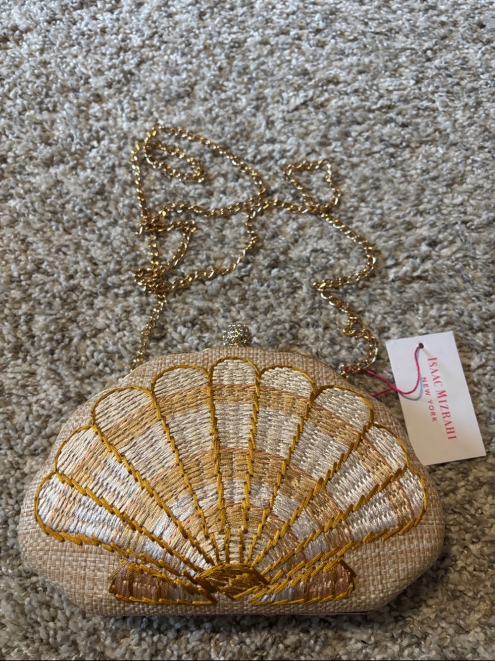 Isaac Mizrahi Shell Shaped Raffia Crossbody Clutch